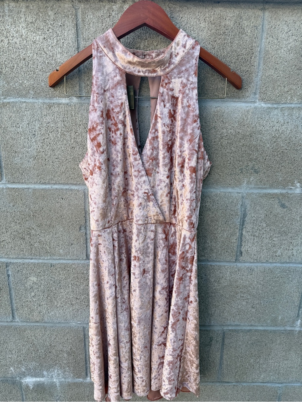 XOXO Rose Gold Crushed Velvet Midi Dress